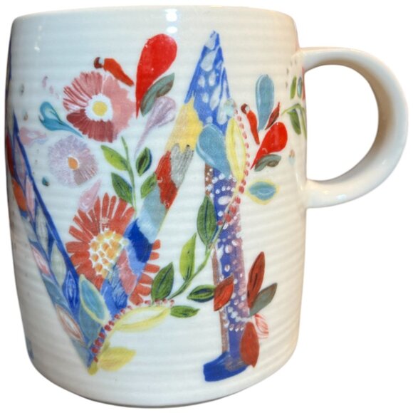 ANTHROPOLOGIE Starla M Halfmann Letter M Monogram Floral Mug Coffee Cup 14 oz - Picture 3 of 15